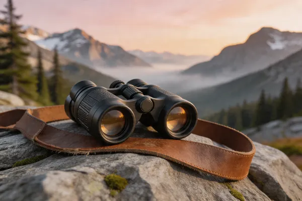 Vortex Diamondback HD binoculars on a backpack at sunrise